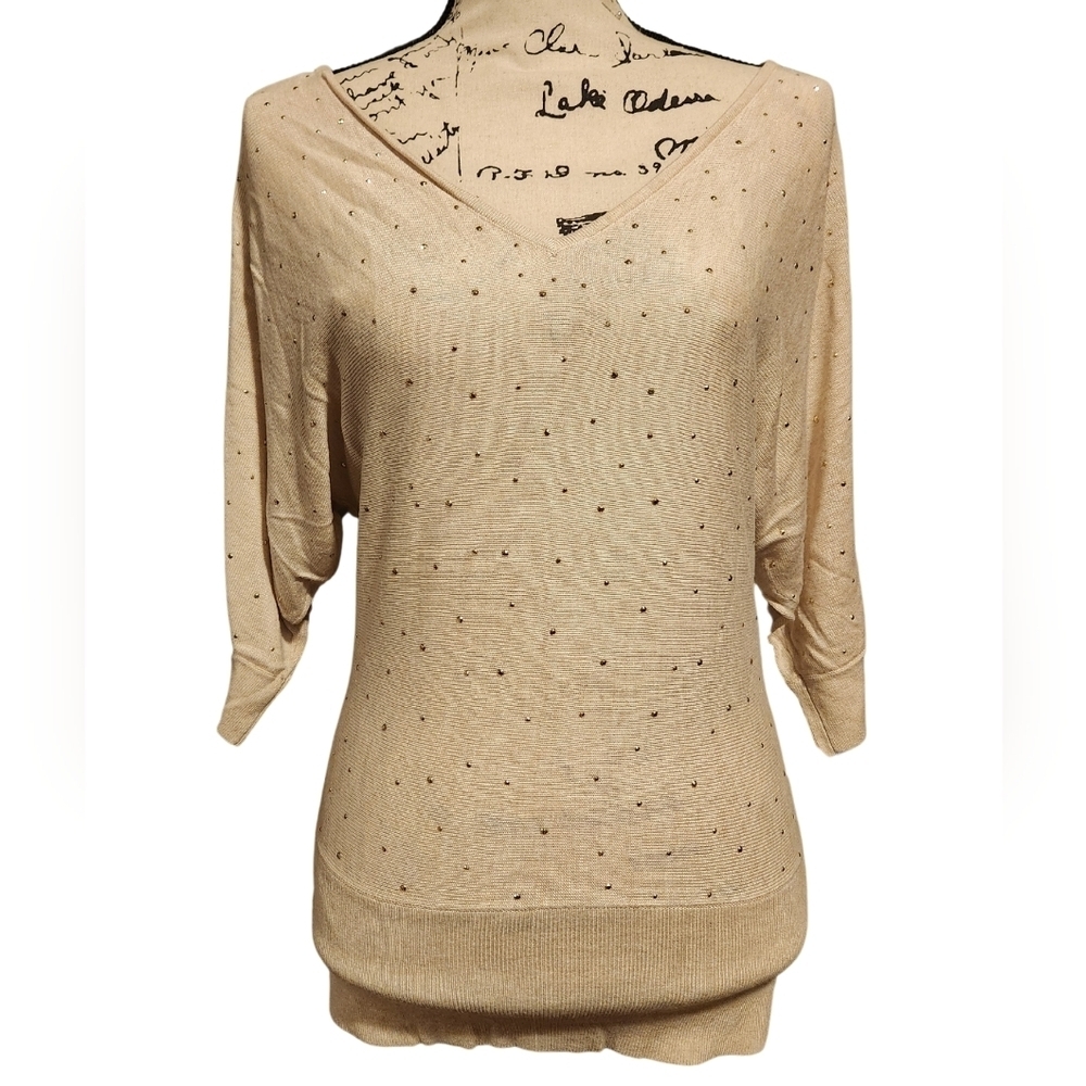 WHBM 3/4 Sleeve Double V Neck Blouse